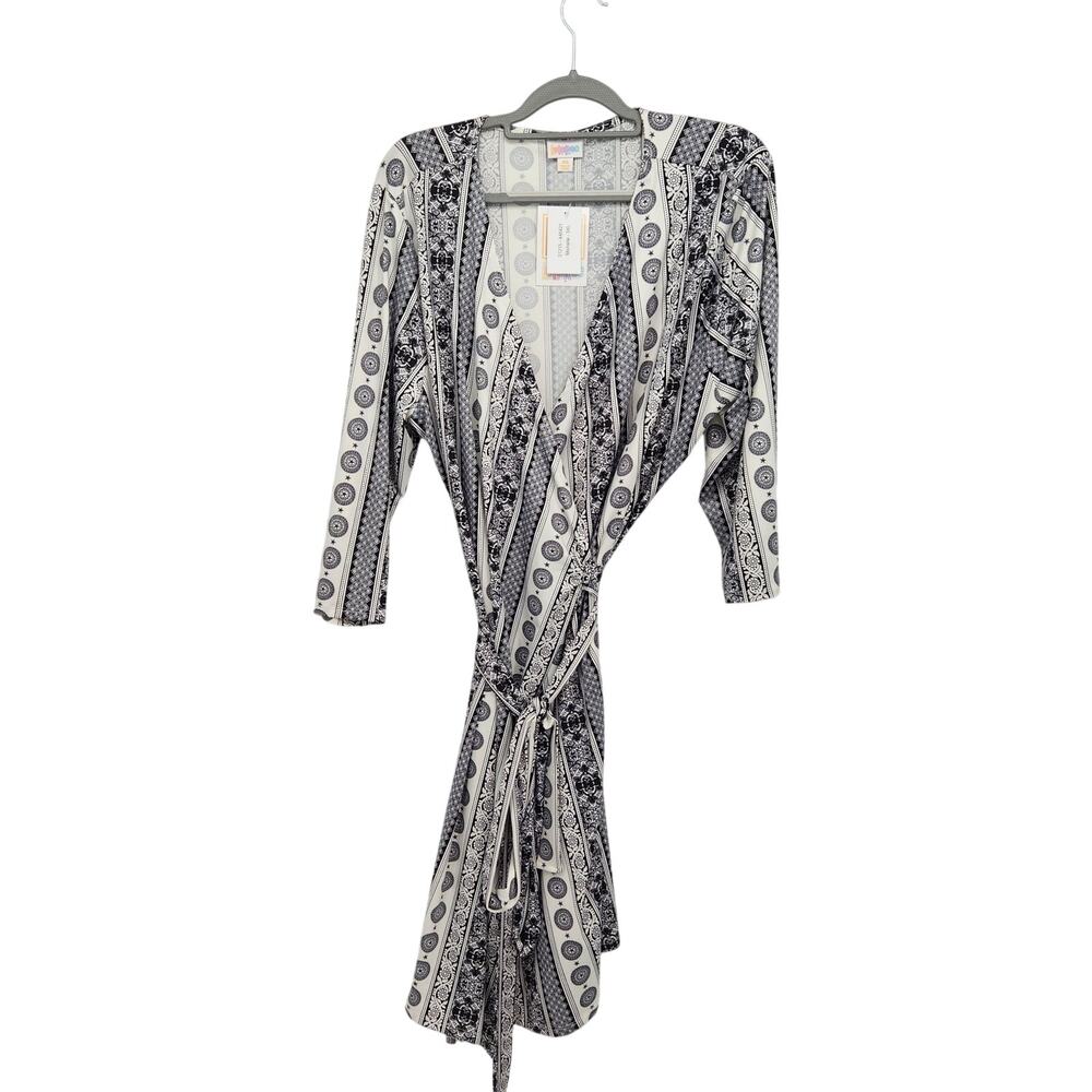 NWT‎ LuLaRoe Michelle Navy & White Geometric Pattern Plus Wrap Dress Women's 3X - Picture 2 of 8